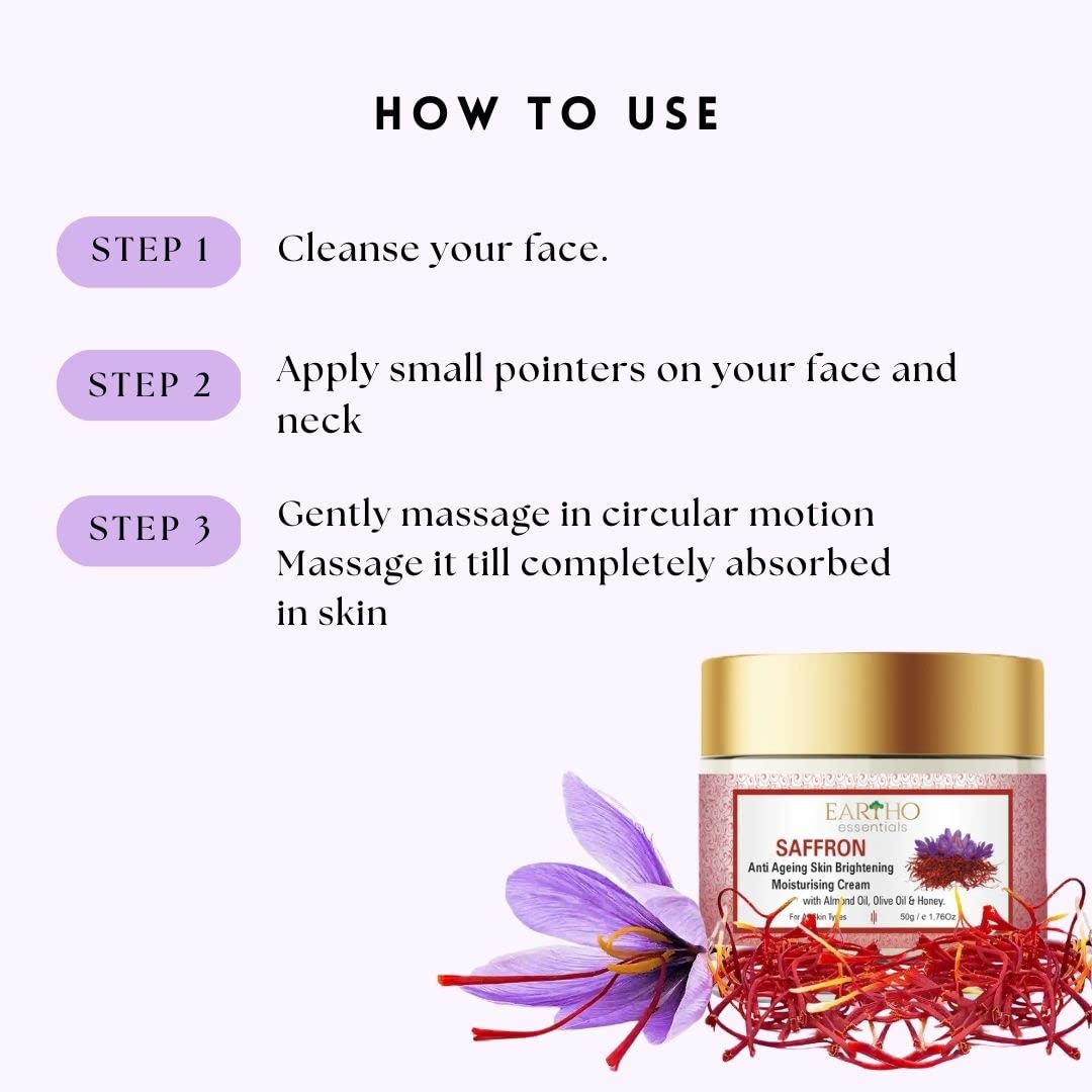 Eartho Essentials Ayurvedic Saffron Anti Ageing Brightening Moisturising Cream with Almond & Honey 50g