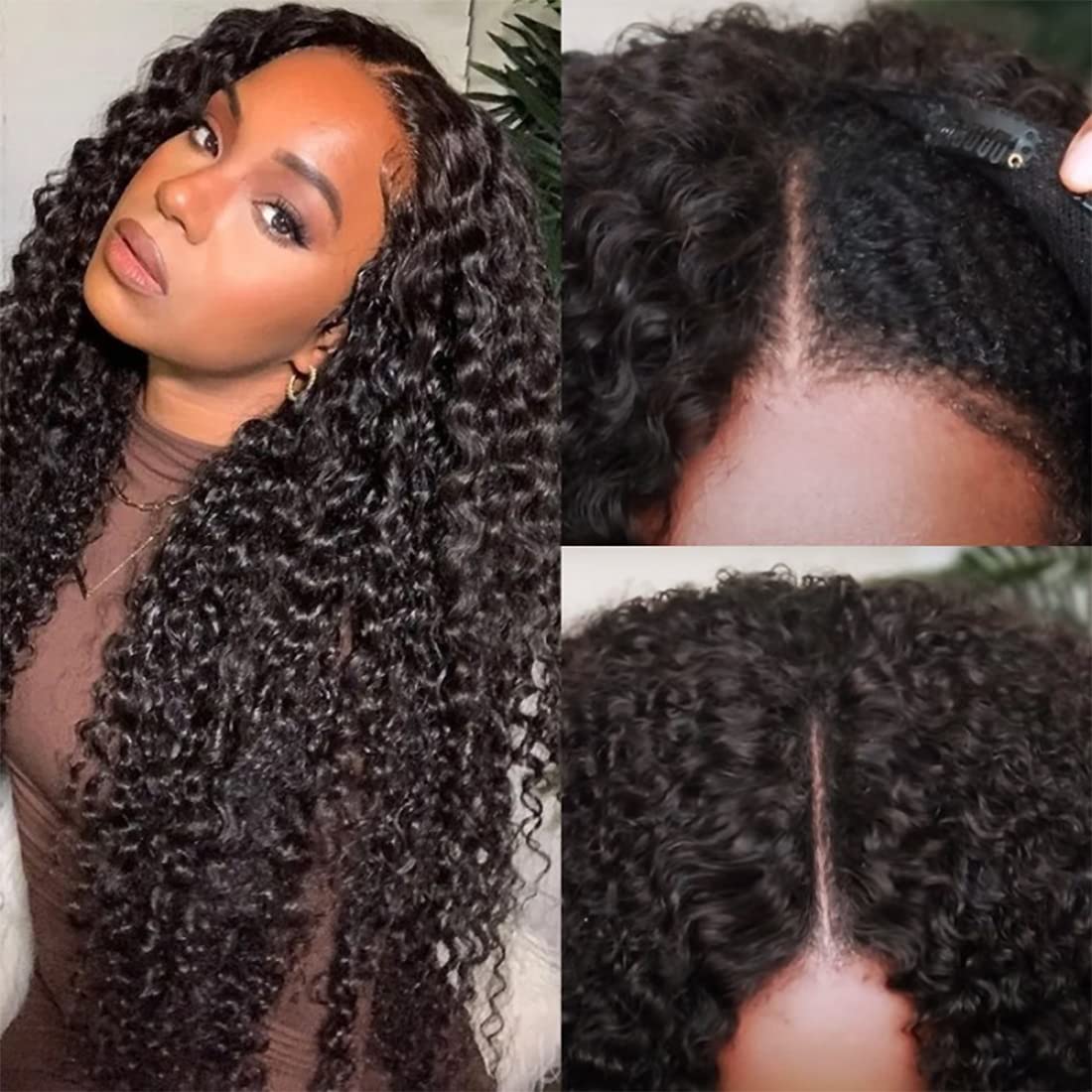 UNICE V Part Curly Wig Human Hair No Leave Out 180% Density Upgrade U part Wigs with Clips Glueless Wig Human Hair for Women Beg