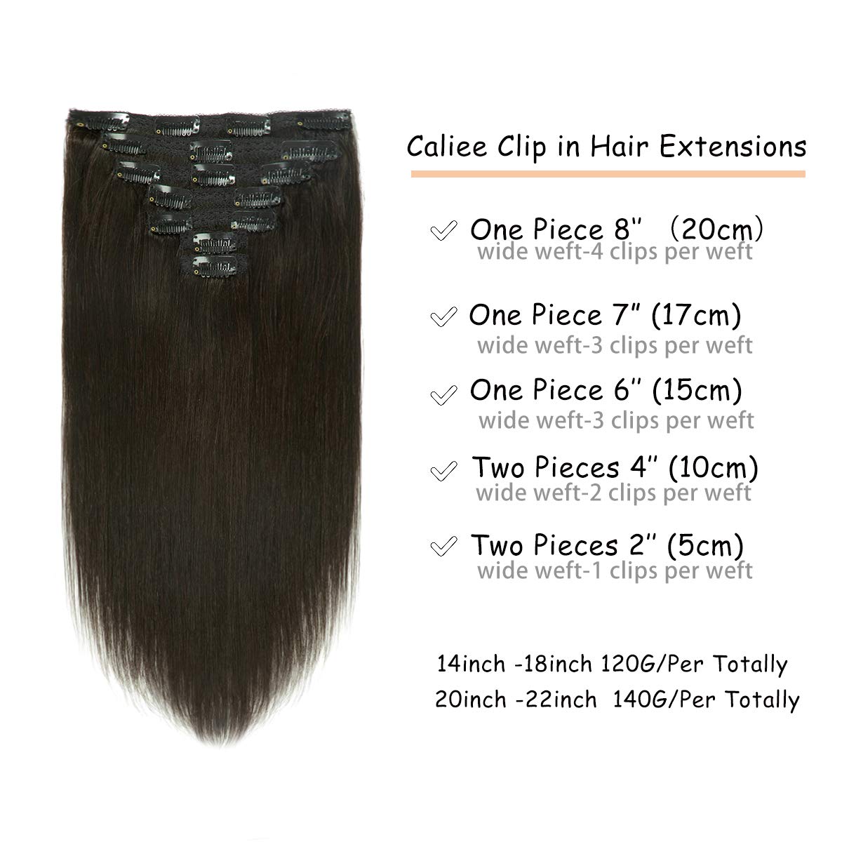 Caliee Clip In Hair Extensions Human Hair 20Inch Hair Extensions Clip In Human Hair Black Hair Extensions Clip In 1B Natural Bla