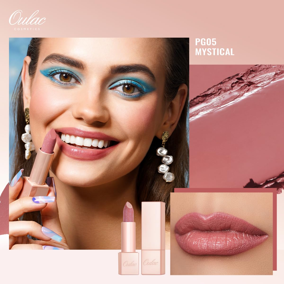 Oulac Moisturizing Pink Lipstick for Women - Tinted Lip Balm with Sparkle, Lightweight Lip Makeup, Mirror Design, Vegan & Gluten