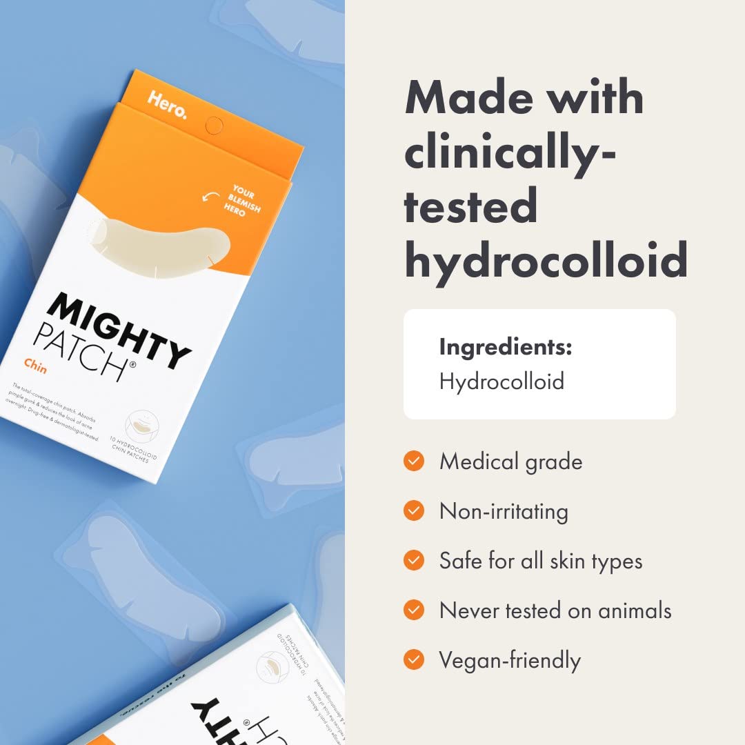 Mighty Patch Chin Patch From Hero Cosmetics - Xl Contoured Hydrocolloid Chin Patch For Blemishes And Pimples, Non-Irritating, Ve