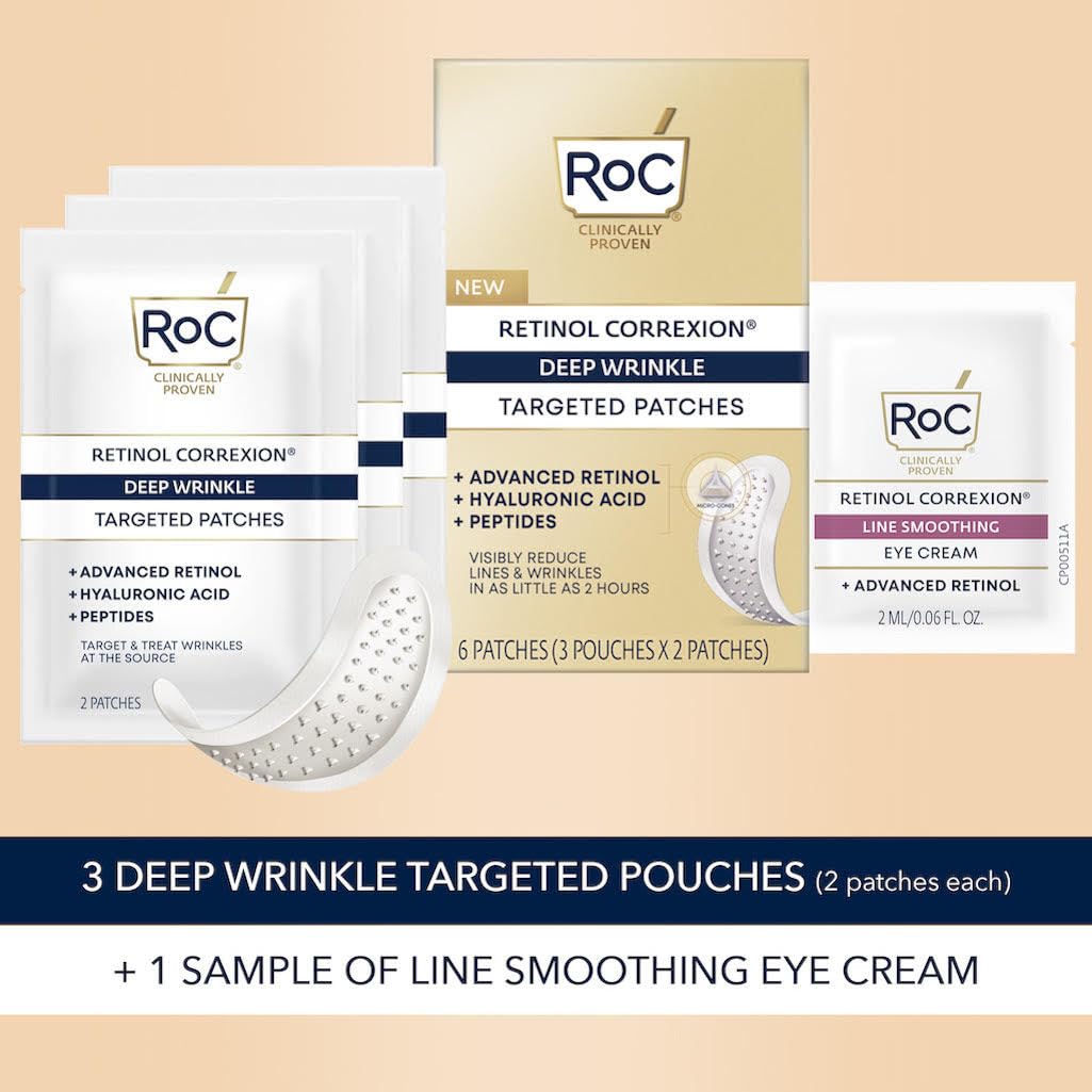 Roc Retinol Correxion Deep Wrinkle Non-Invasive Targeted Patches With Hyaluronic Acid + Firming Peptides For Forehead And Betwee