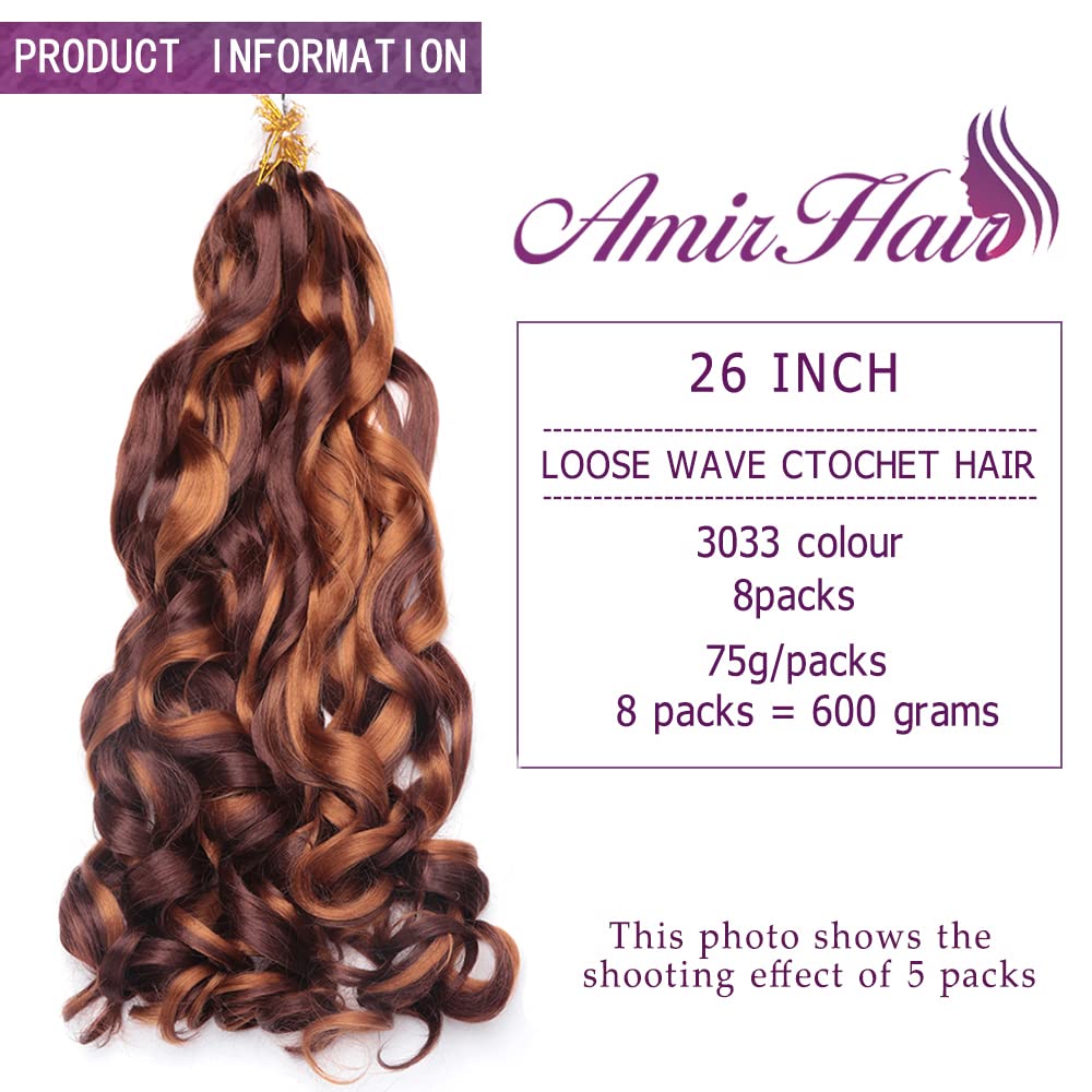 Amir Hair 8 Packs French Curly Braiding Hair 26 Inch Loose Wave Braiding Hair Pre Stretched Synthetic Hair Extensions (3033#)