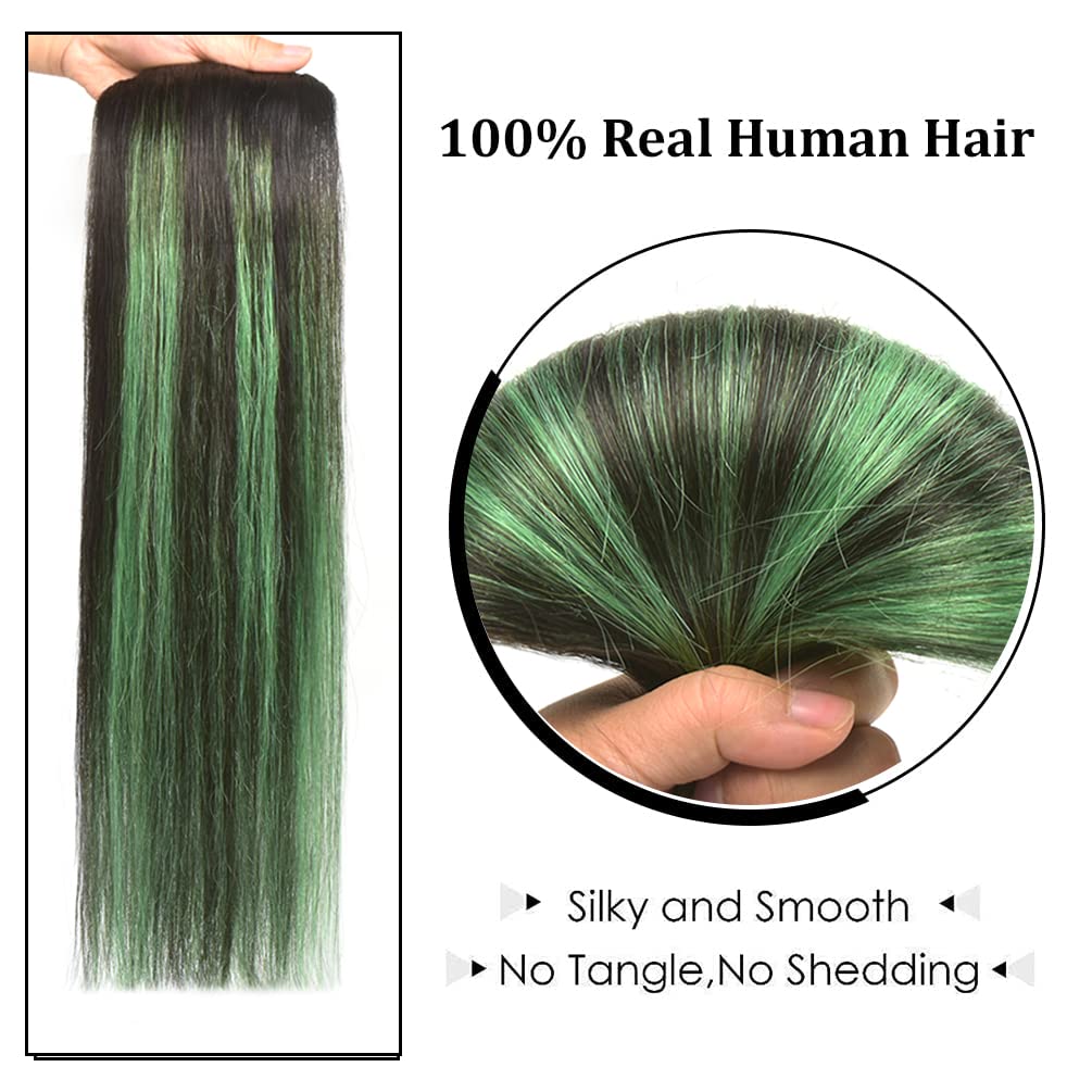 12'' Clip In Hair Extensions Remy Human Hair Teal Balayage For Women - Silky Straight 100% Real Human Hair 50Grams 4Pieces #(1B/