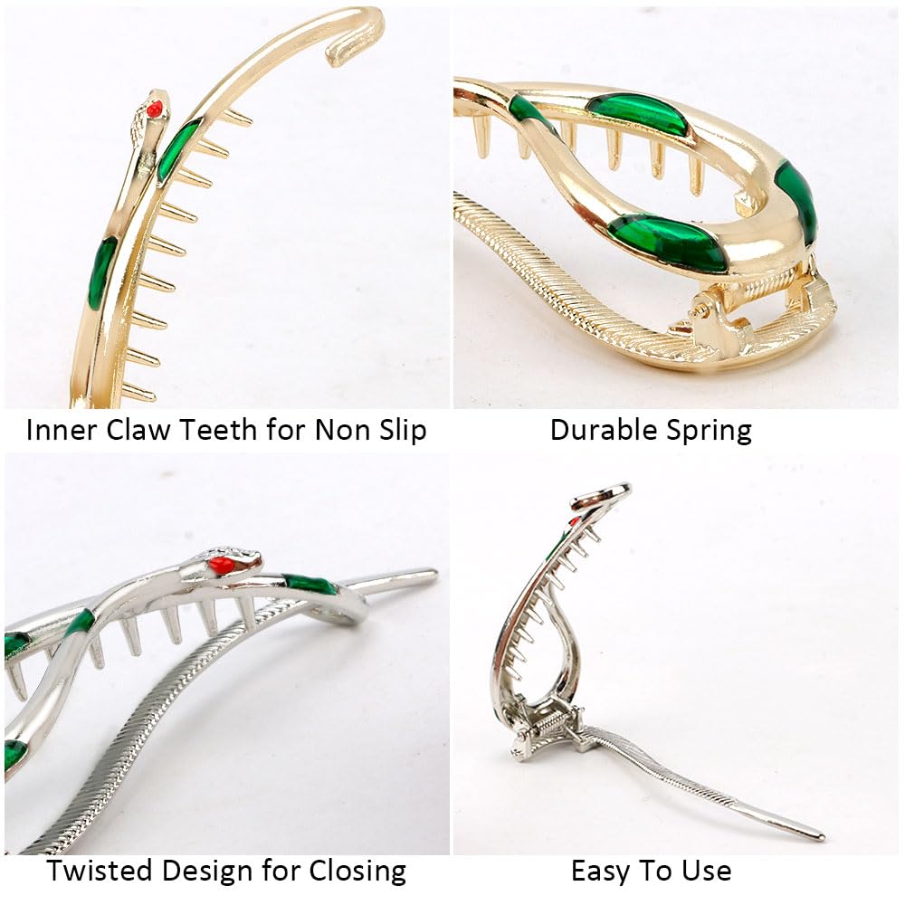 Ahoney 4 Pack Snake Hair Clip Metal Twist Hair Pin French Hair Clips Banana Clips Snake Jewelry Rhinestone Hair A Ccessories Hai