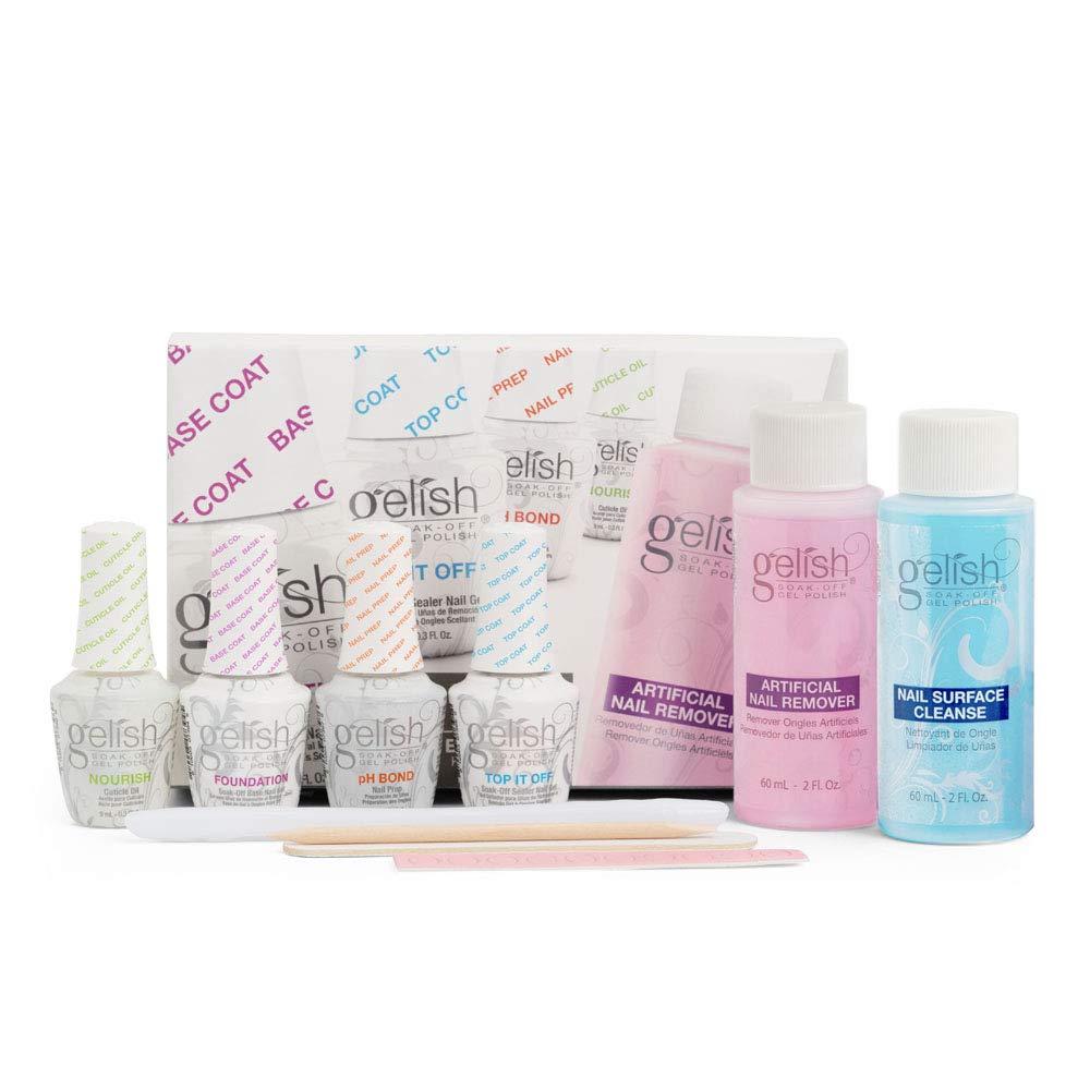 Gelish MINI Complete Basix Gel Nail Polish Prep Essentials Starter Kit with Foundation, pH Bond, Top It Off, Nourish, Artificial
