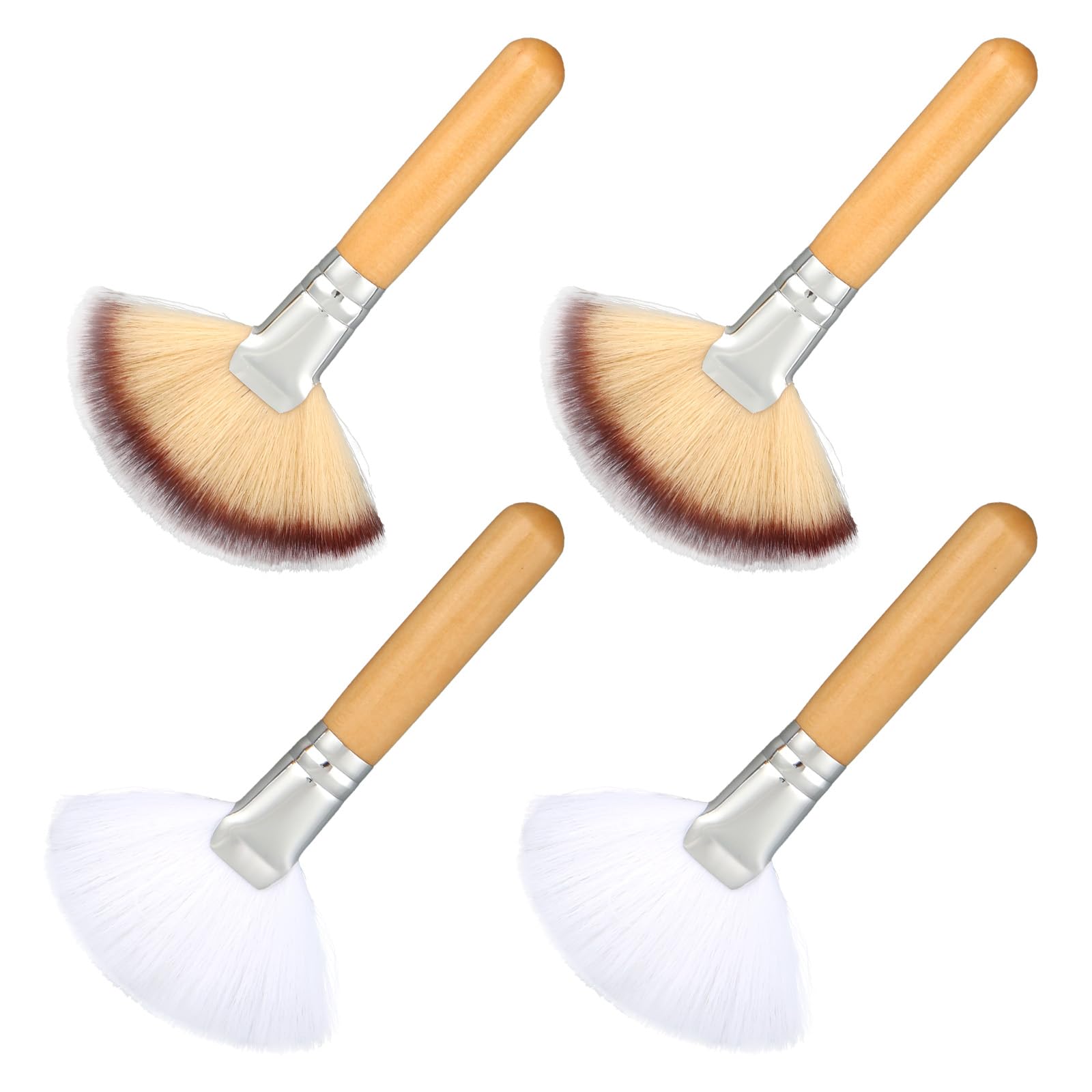 4pcs Facial Fan Brush, Soft Fluffy Fan Makeup Brush for Highlighter Blush Esthetician Facial Makeup Tool for Women