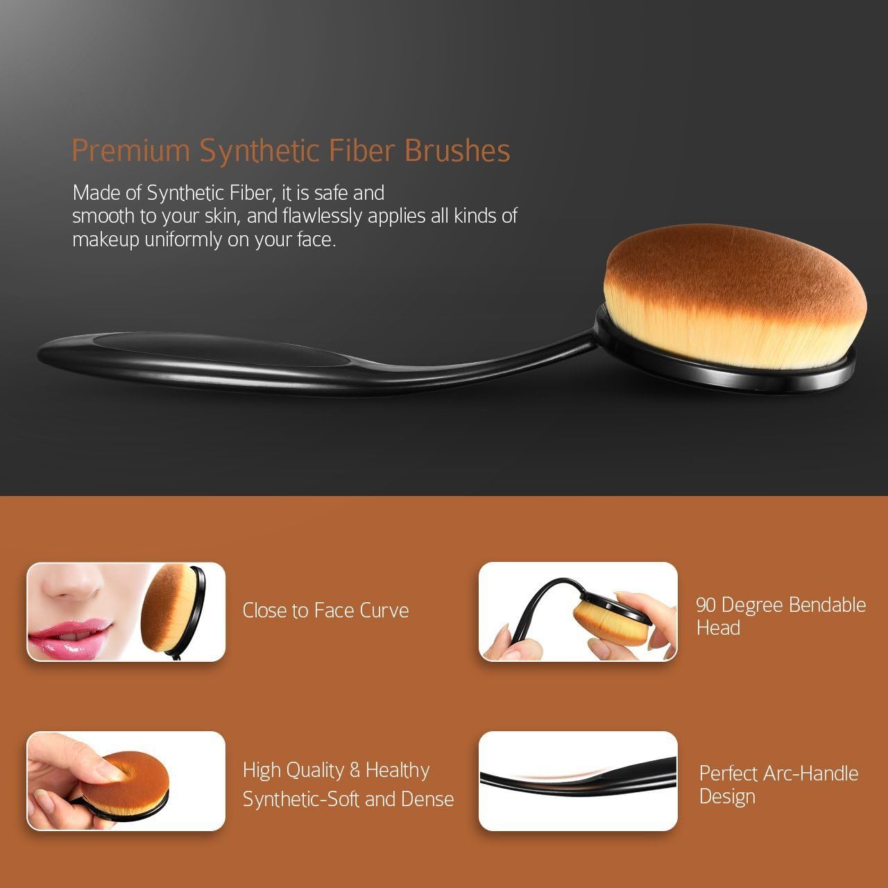 Yoseng Oval Makeup Brushes Set 10 Pcs Professional Oval Toothbrush Foundation Contour Concealer Eyeliner Blending Cosmetic Brush
