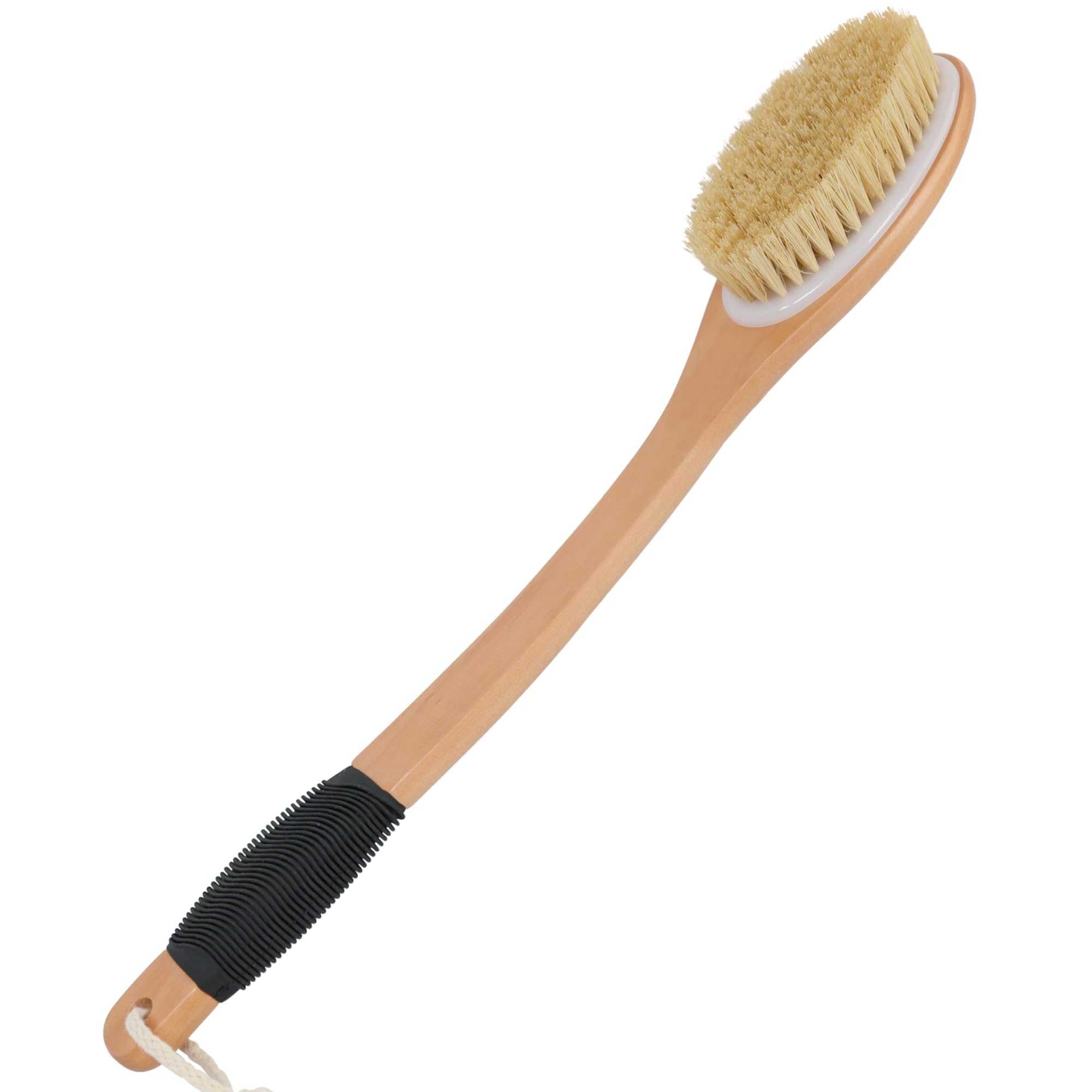 Owiizi Back Scrubber Brush For Shower, Long Stiff Bristle Body Bath Brushes, Wooden Curved Long Handle Skin Exfoliator For Men W