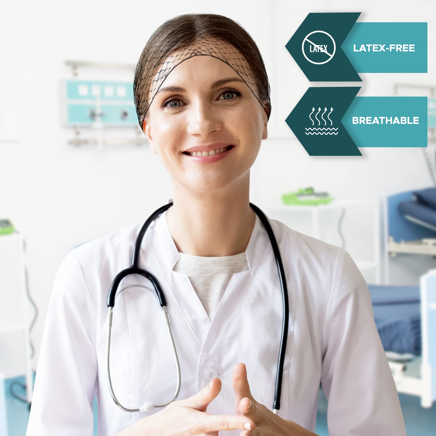 Safeko Hair Nets 144 Pcs, Individually Wrapped, Lightweight Nylon Hairnets, Latex-Free | Black, Regular (21'')