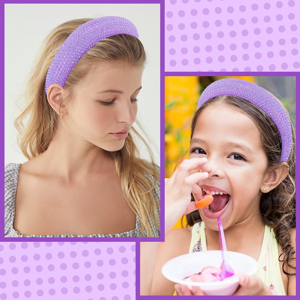 AHONEY Glitter Headbands Rhinestone Headband for Women Girls Padded Embellished Head Band Bling Sparkly Wide Headpieces Disco He