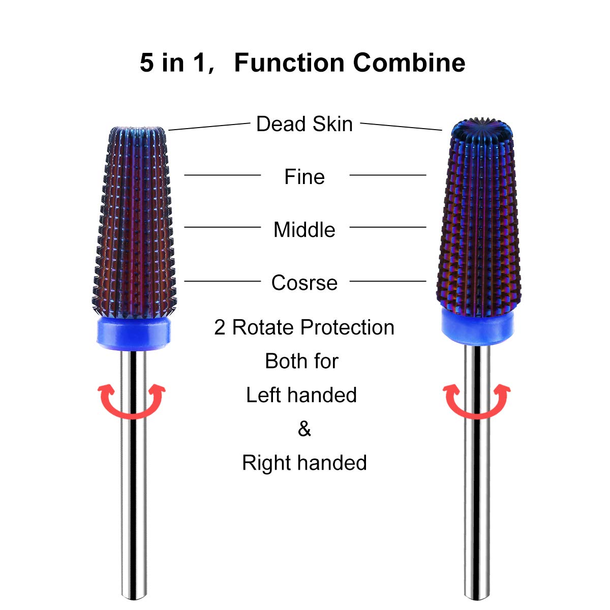 Lavinda 5 In 1 Multi-Function Tapered Shape Straight Cut Nail Drill Bit, Use For Both Left And Right Handed, Professional Carbid