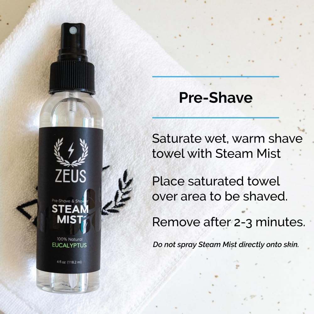 Zeus Natural 100% Eucalyptus Essential Oil Shower Steam Mist, Aromatherapy Spray For Room, Bath, Congestion & Pre-Shave, Sauna &
