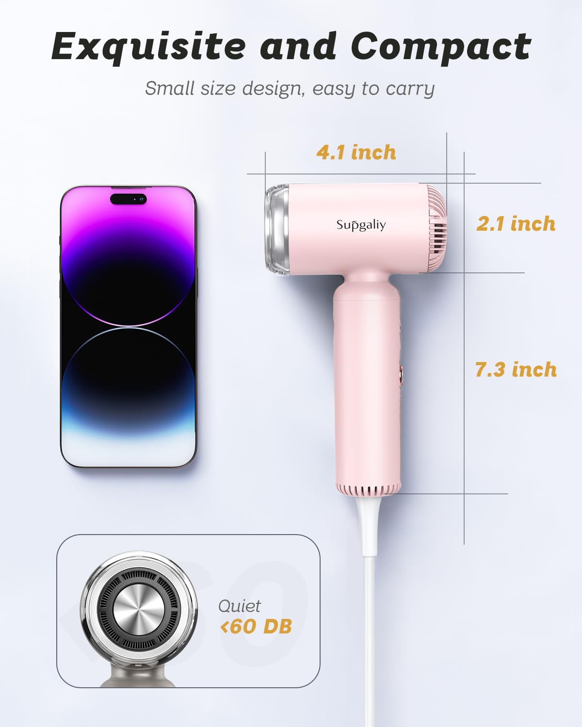 Supgaliy Hair Dryer - Mini Hairdryer, 110V Ionic High-Speed Motor For Fast Drying, Portable Lightweight Blow Dryer, Quiet Profes