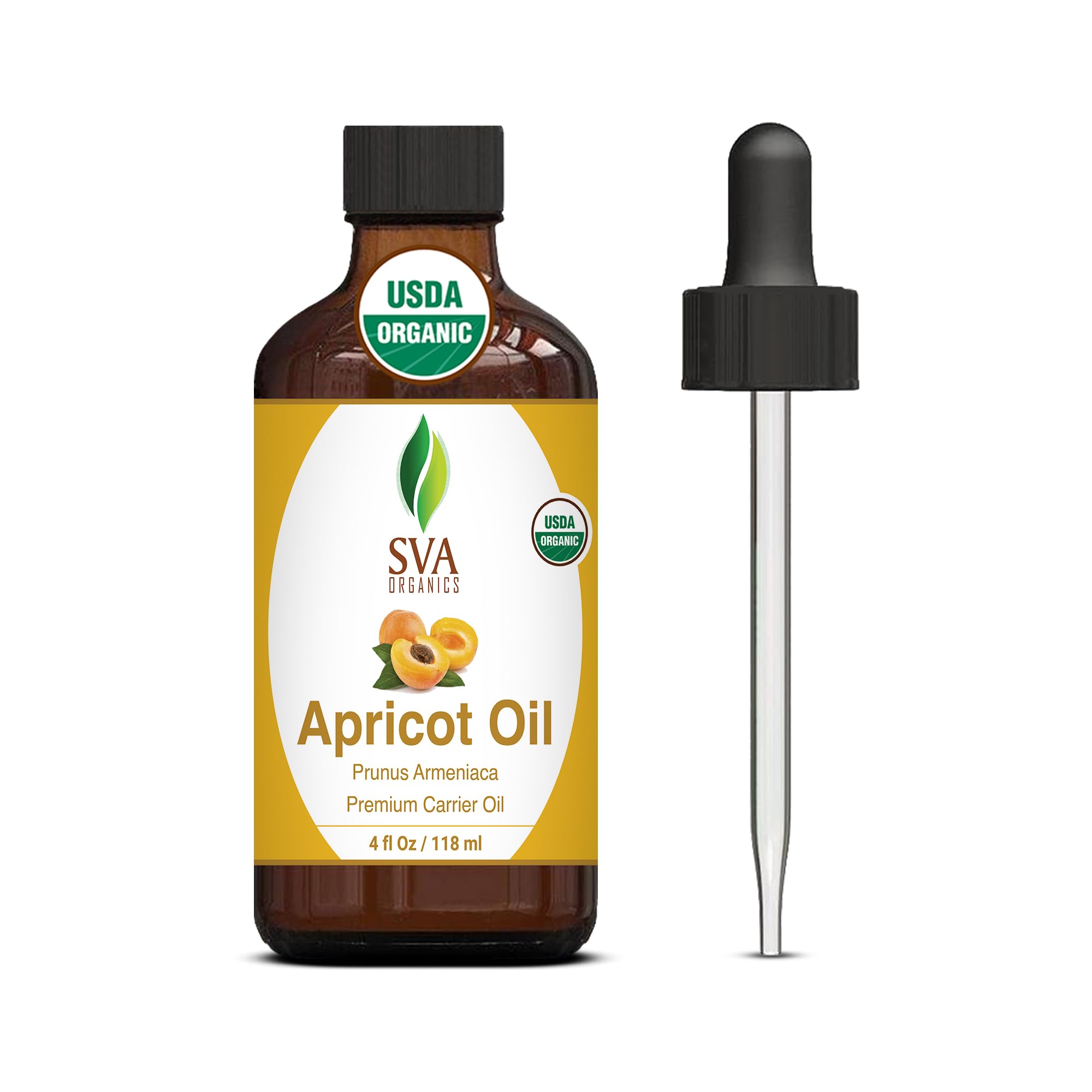 SVA Apricot Seed Oil Organic - 4 Fl Oz - 100% Natural Cold Pressed Organic Apricot Oil - for Face, Skin Care, Hair Care, Scalp M