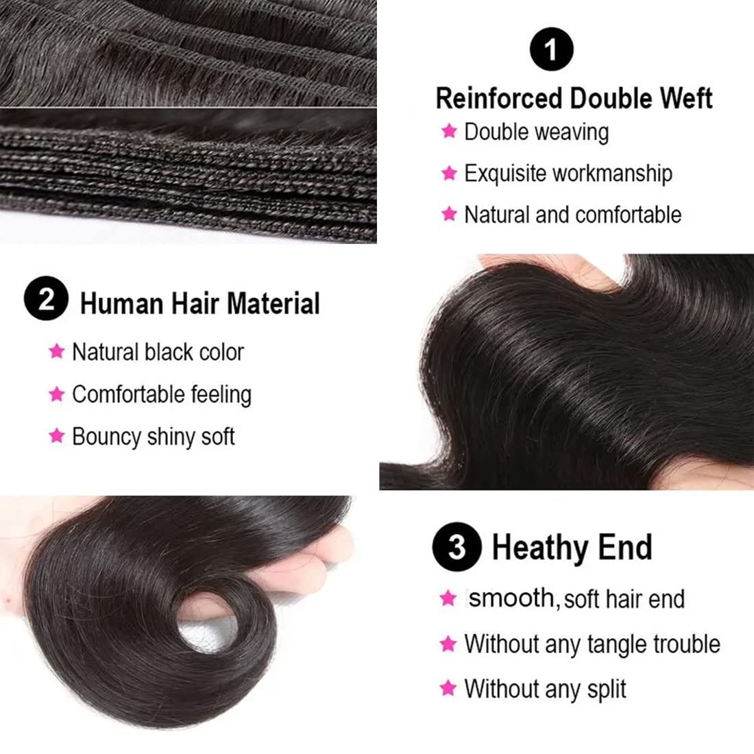 Taziza Human Hair Bundles Body Wave(24 26 28 Inch) 100% Unprocessed Brazilian Virgin Human Hair Body Wave Bundles Human Hair Bun