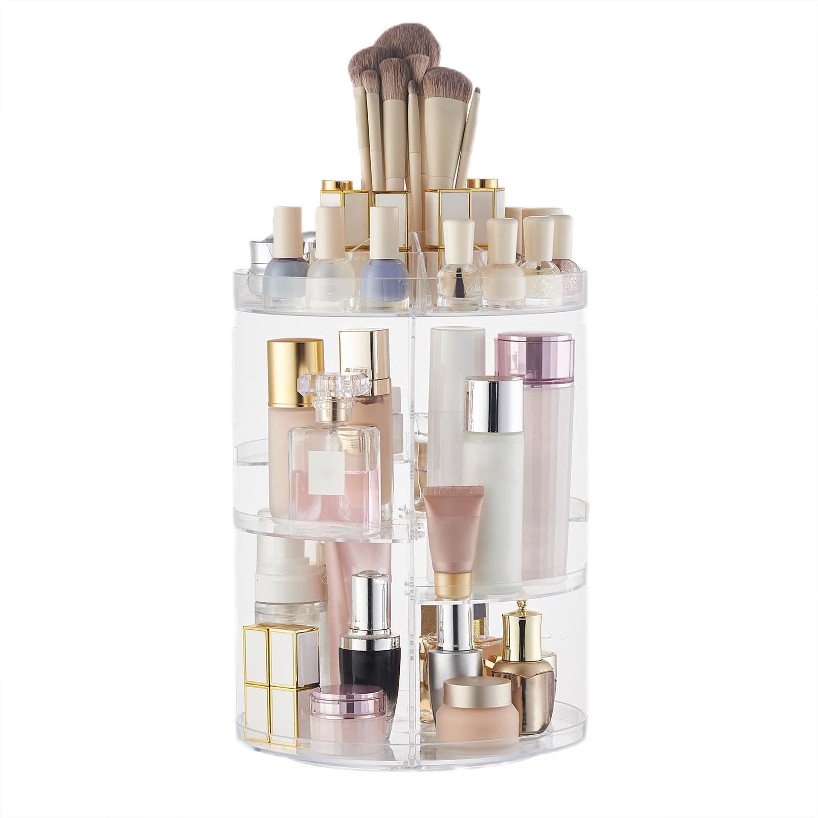 Sunficon Rotating Makeup Organizer 360 Rotation Cosmetic Storage Holder Crystal Clear Acrylic Makeup Turntable Spin Display Stan