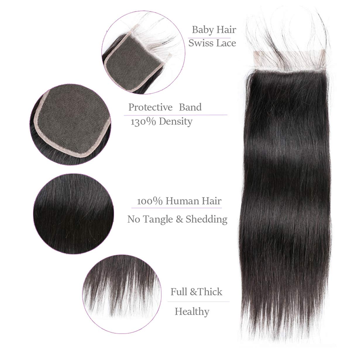 Beauhair Straight Hair Bundles with Closure (10 12 14+10 Closure) 100% Brazilian Straight Virgin Hair 3 Bundles with Lace Closur
