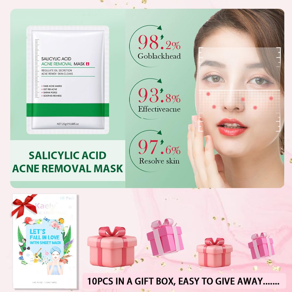 Kaely 10 Pack Variety Sheet Masks,Hydrating Smoothing Face Masks For Women Men,Facial Mask Skin Care Korean,Moisturize,Brighten,