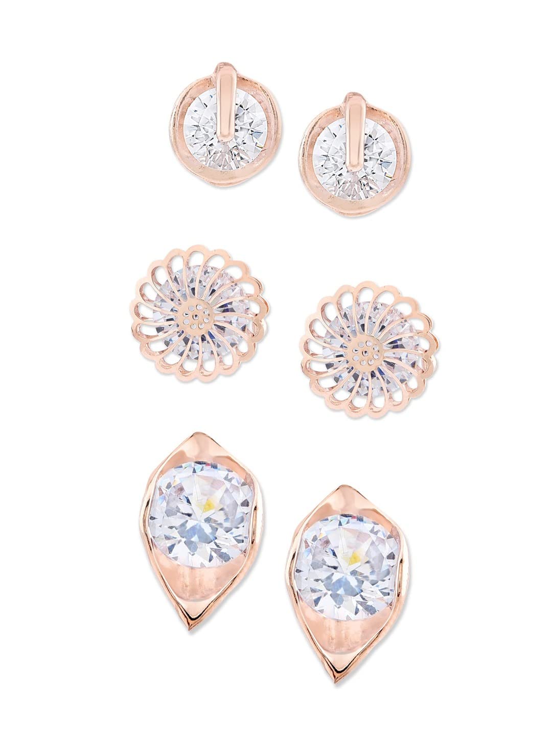 Zaveri Pearls Set Of 3 Rose Gold Contemporary Stud Earrings For WomenZpfk12821