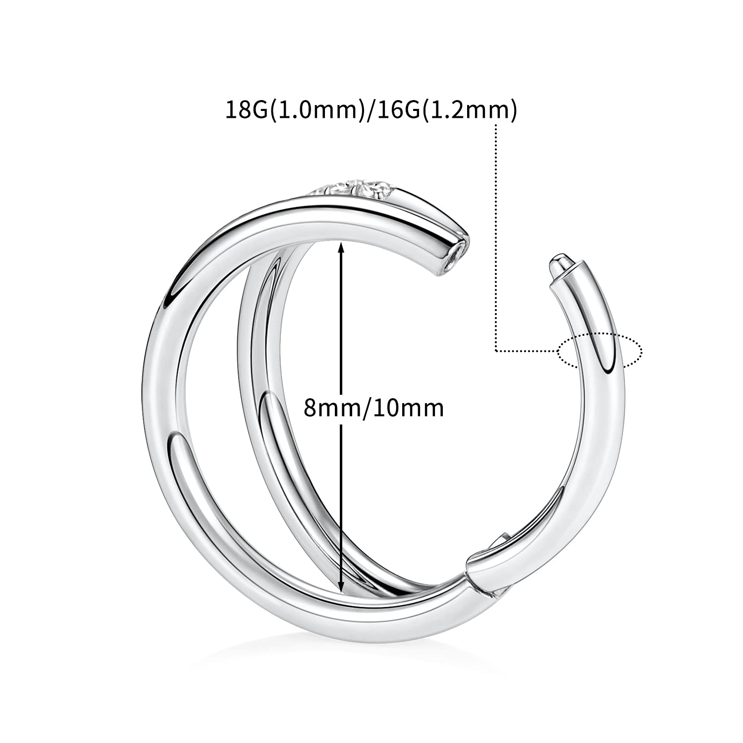 PEAKLINK 16G Double Open Stacked Cartilage Conch Helix Earring Hoop 316L Surgical Steel Septum Nose Rings 10mm Micro Lobe Earrin