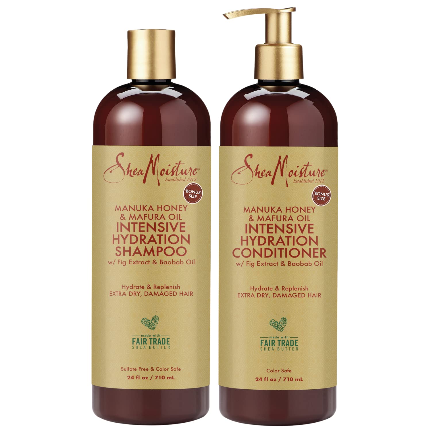 Shea Moisture Shampoo & Conditioner Set - Intensive Hydration Hair Care Formulas with Manuka Honey & Mafura Oil for Extra Dry, D