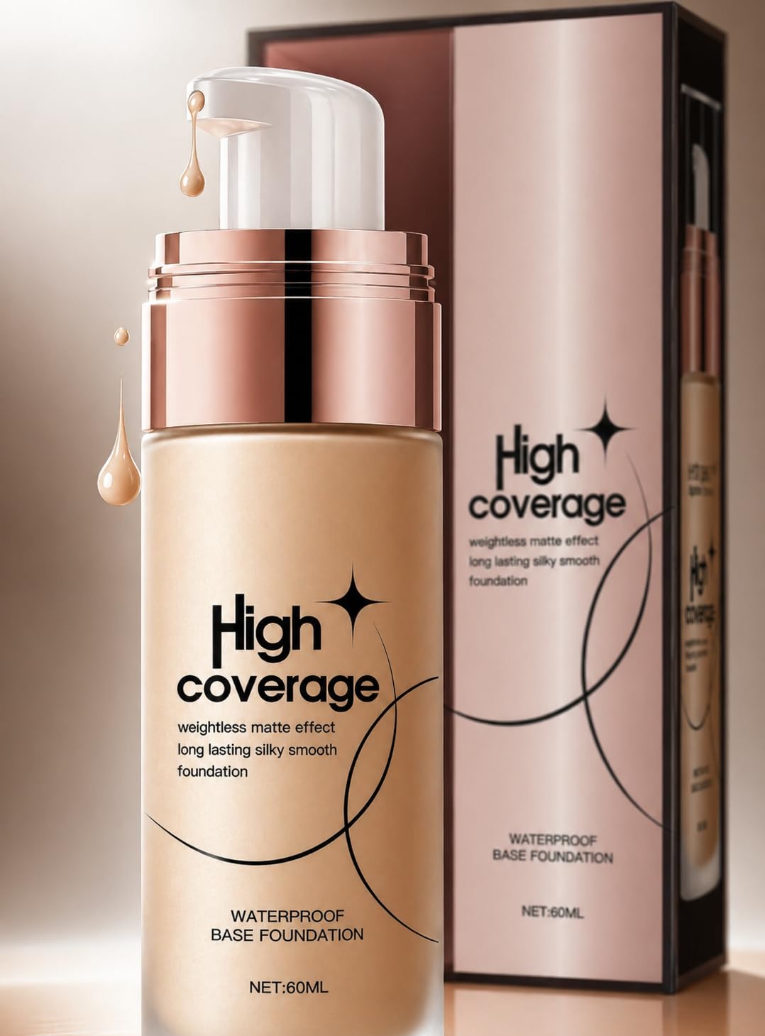 High Coverage Waterproof Matte Foundation | Long Lasting Silky Smooth Finish | Lightweight Full Coverage Liquid Foundation (60Ml