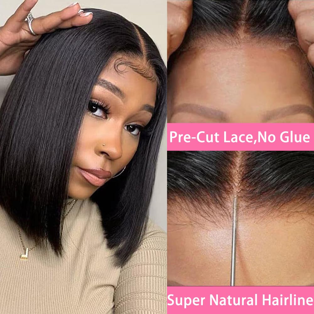 Qangelabeauty Wear And Go Glueless Bob Wig, 16 Inch, 180% Density, Human Hair, Natural Black, No Shedding, No Tangle, Adjustable