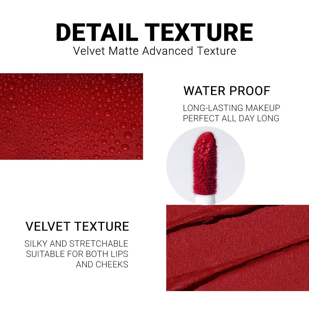 Evpct 1Pcs Ruby Brick Red Matte Liquid Lipstick Lip Gloss Glossy Set For Black Women 24 Hour Silky Velvet Lipstick Labiales Matt