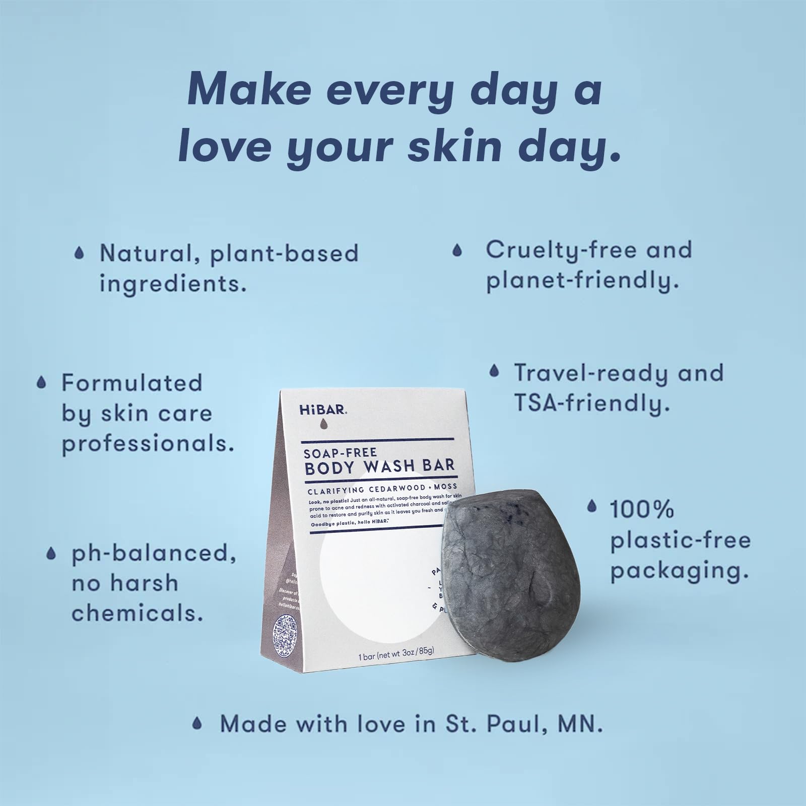 HIBAR - Clarify Solid Body Wash Bar - Detoxify & Purify - With Activated Charcoal & Salicylic Acid - Daily Use & Sensitive Skin