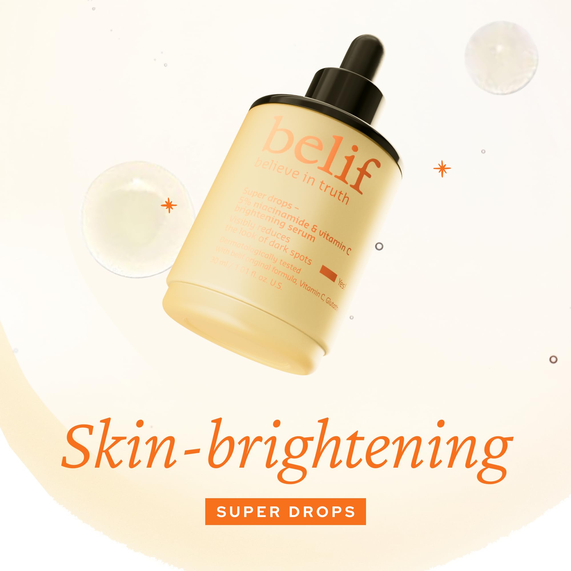 Belif Super Drops 5% Niacinamide & Vitamin C Serum | Evens Skin Tone, Reduces Dark Spots & Post-Blemish Marks, Soothes Redness W