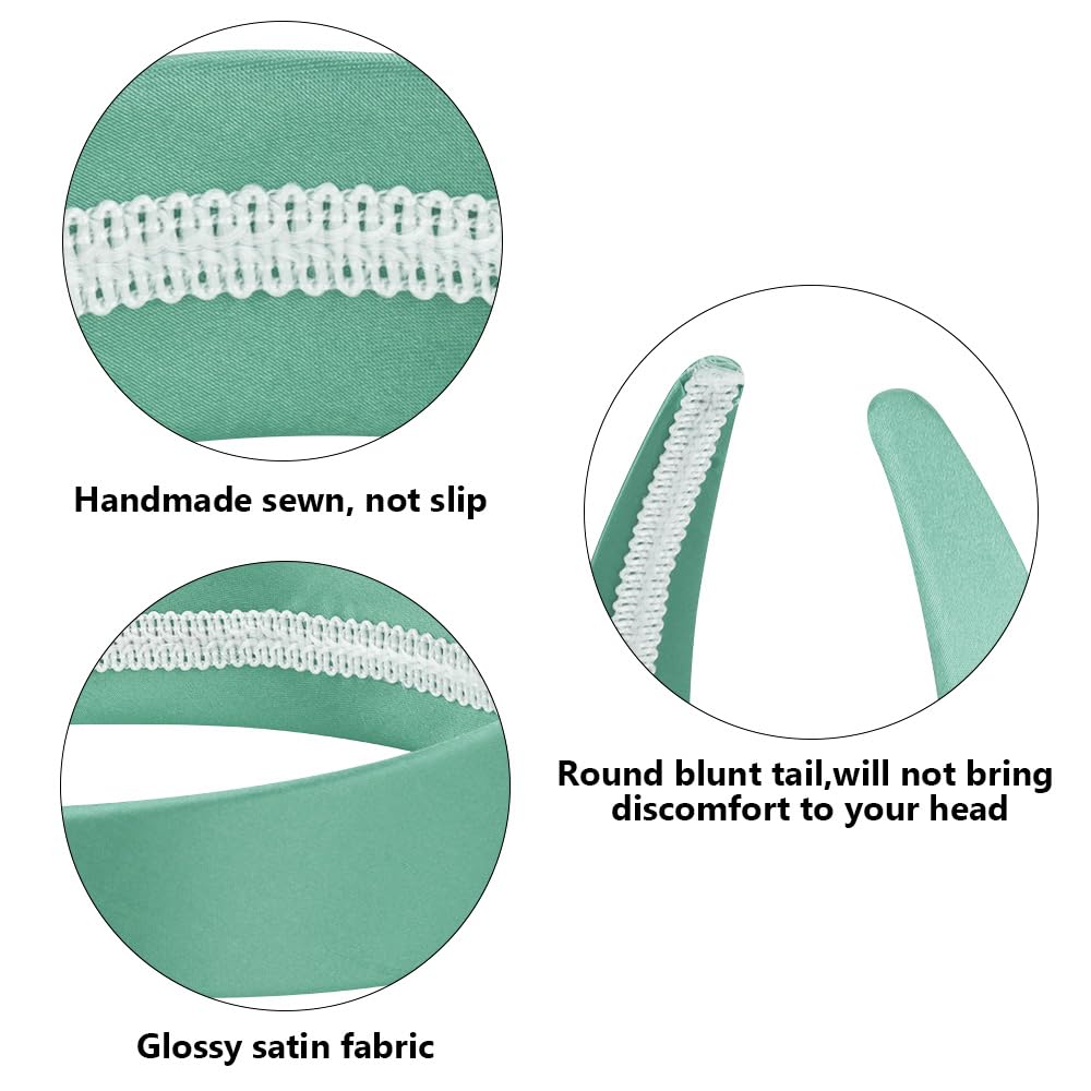 AHONEY Turquoise Headband for Women Girls Satin Silk Headband Non Slip 1.57  Wide Plain Head Band Solid Hair Band DIY Halloween