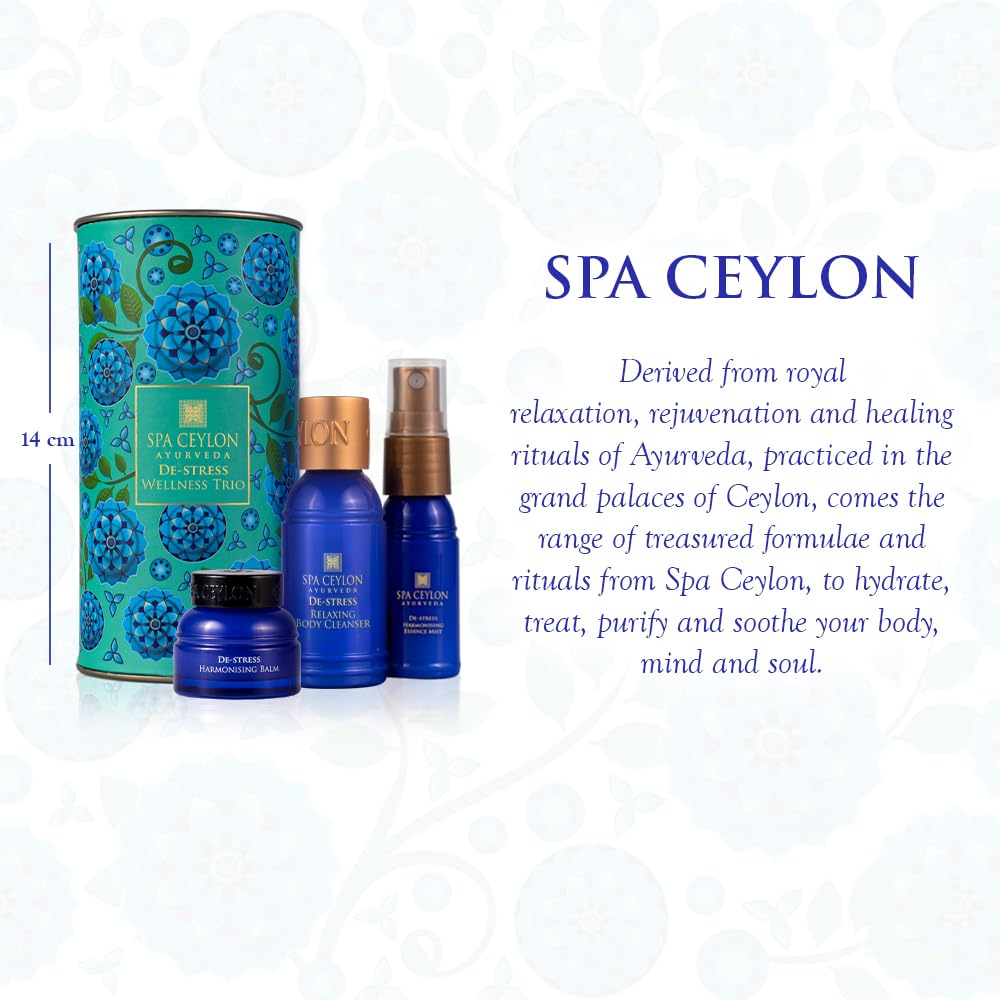 SPA CEYLON De-Stress Wellness Trio Set | Holistic Spa Essentials for Calming Skin Care | Spa Gift Baskets | Natural Ingredients