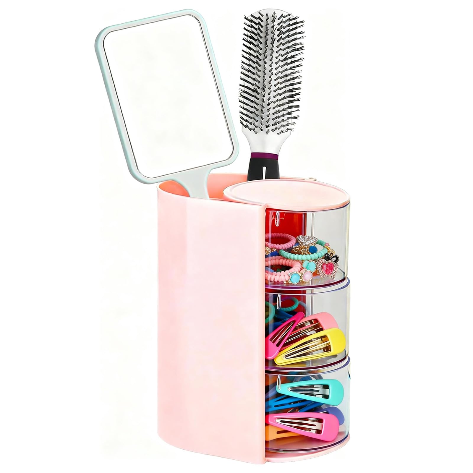3Tier Rotating Hair Accessories Organizer & Makeup Brush Holder(Pink)