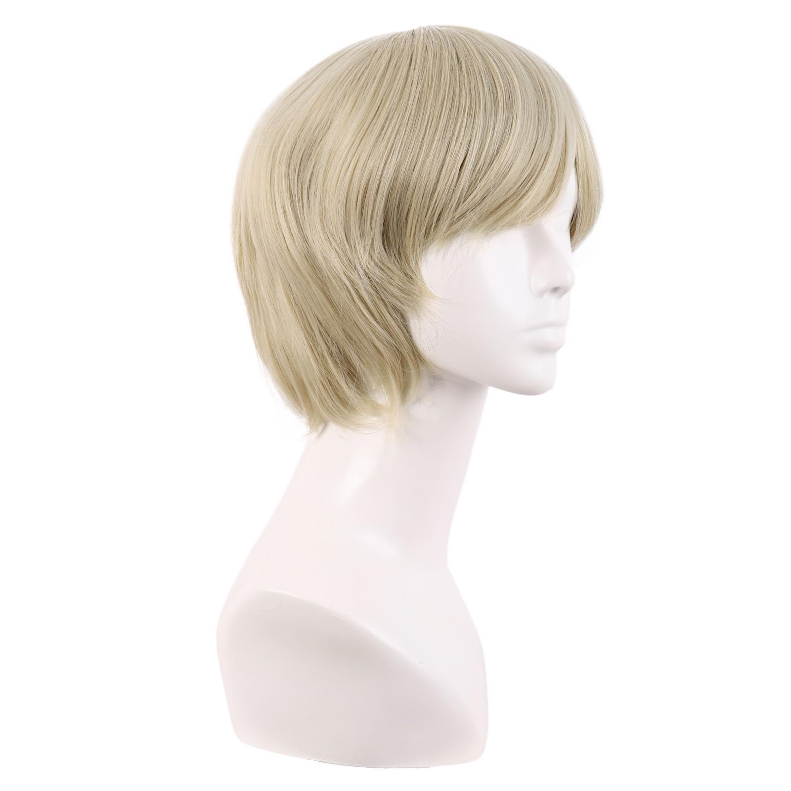MapofBeauty 10 Inch/25 cm Side Bangs High temperature fiber Fashion Men Short Straight Wig (Blonde)