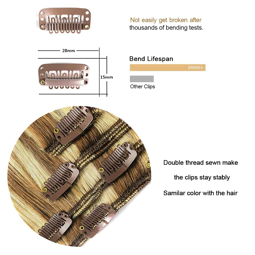 22'' Clip In Hair Extensions Remy Human Hair For Women - Silky Straight Human Hair Clip In Extensions 90Grams 4Pieces #12-613 Co