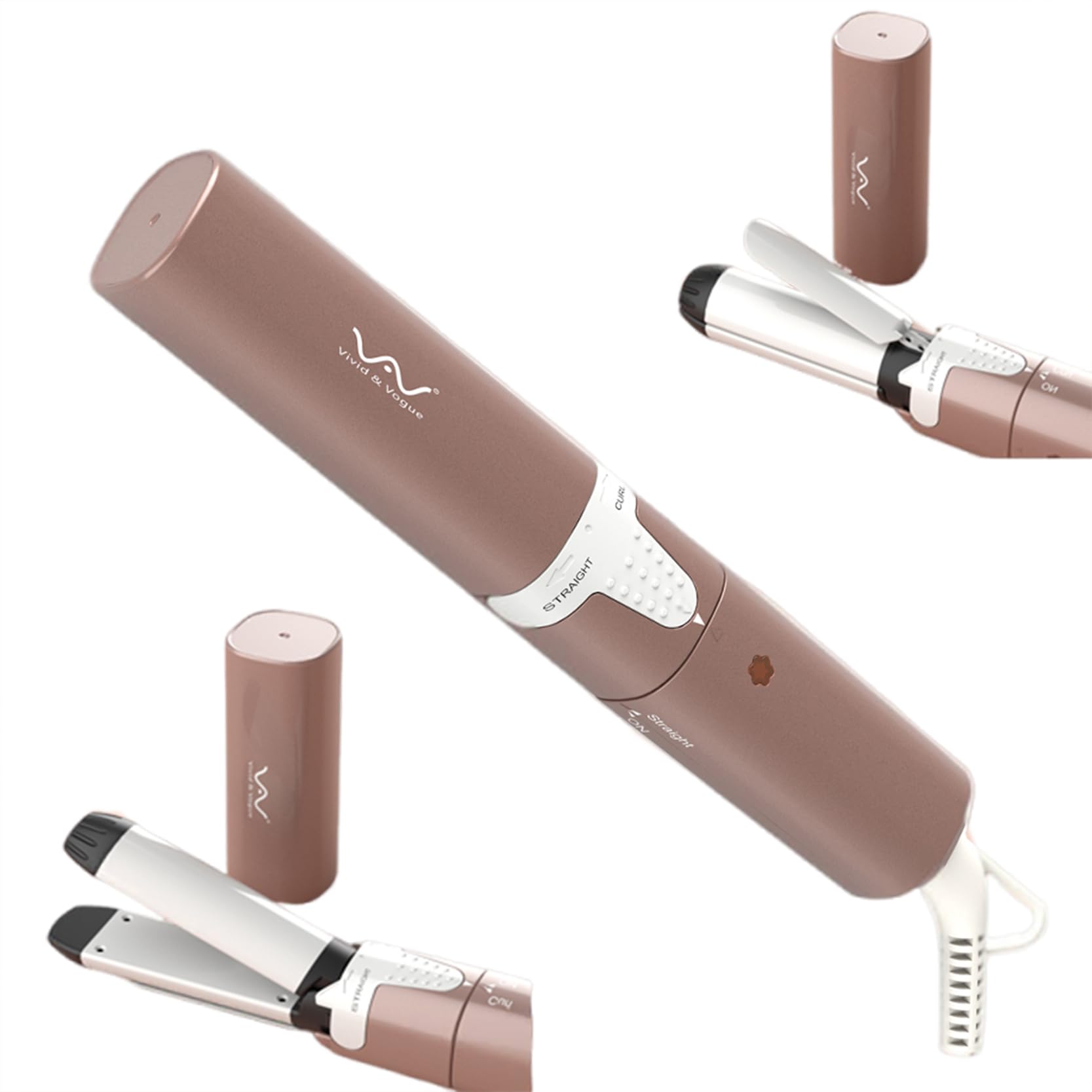 VAV Mini Curling Iron 2 in 1 with Dual Voltage 1 Inch Ceramic Travel Curler & Straightener for Short Hair,Bangs | Portable,Fast