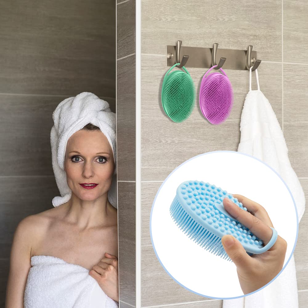3 Pack Silicone Exfoliating Loofah, Soft Silicone Body Scrubber Fit For Sensitive Skin, Clean And Sanitary Rapid Foaming