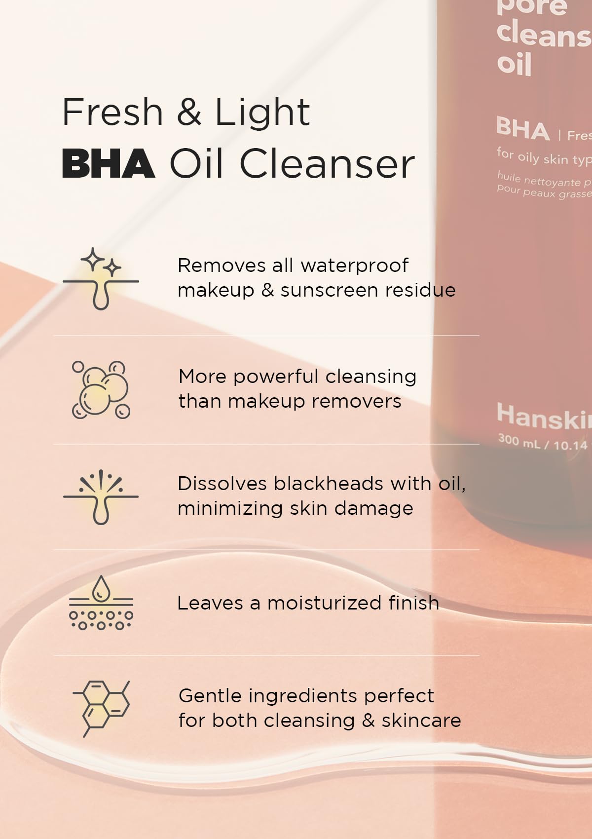 Hanskin BHA Pore Cleansing Oil, Sample Trial Size, Travel Size Mini Makeup Remover Set, Gentle Blackhead Cleanser for Combinatio