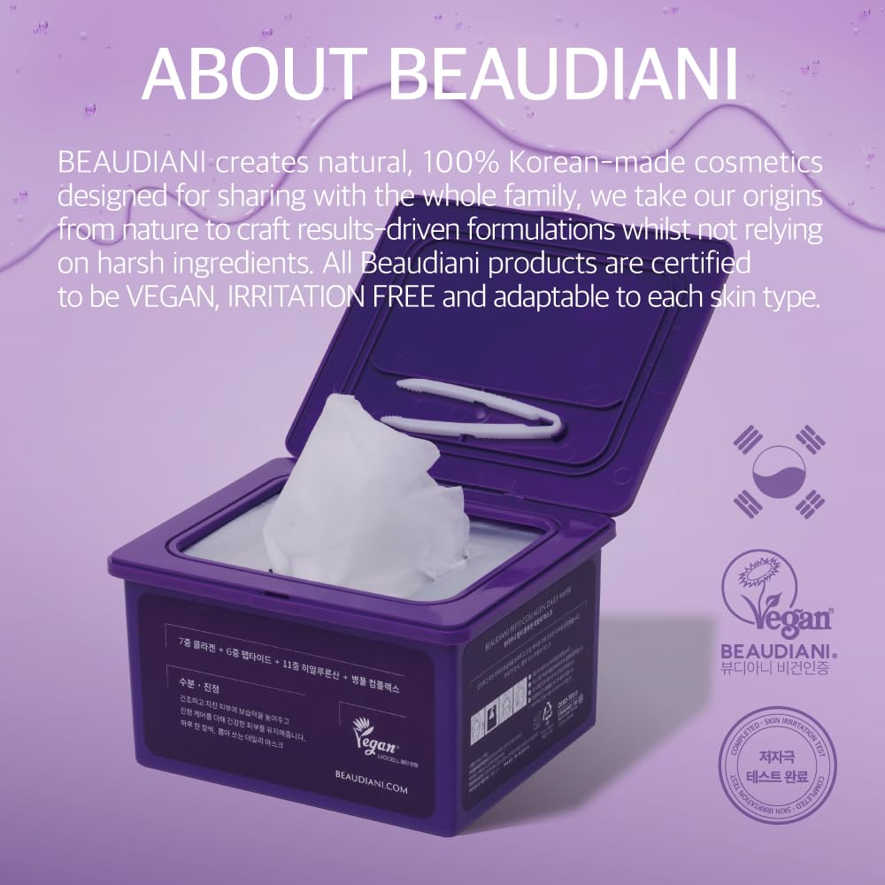 Beaudiani Pepti Collagen Daily Mask 31 Pcs, Pick And Quick Mask, Face Masks Bulk, Korean Skincare Masks, Overnight Collagen Mask