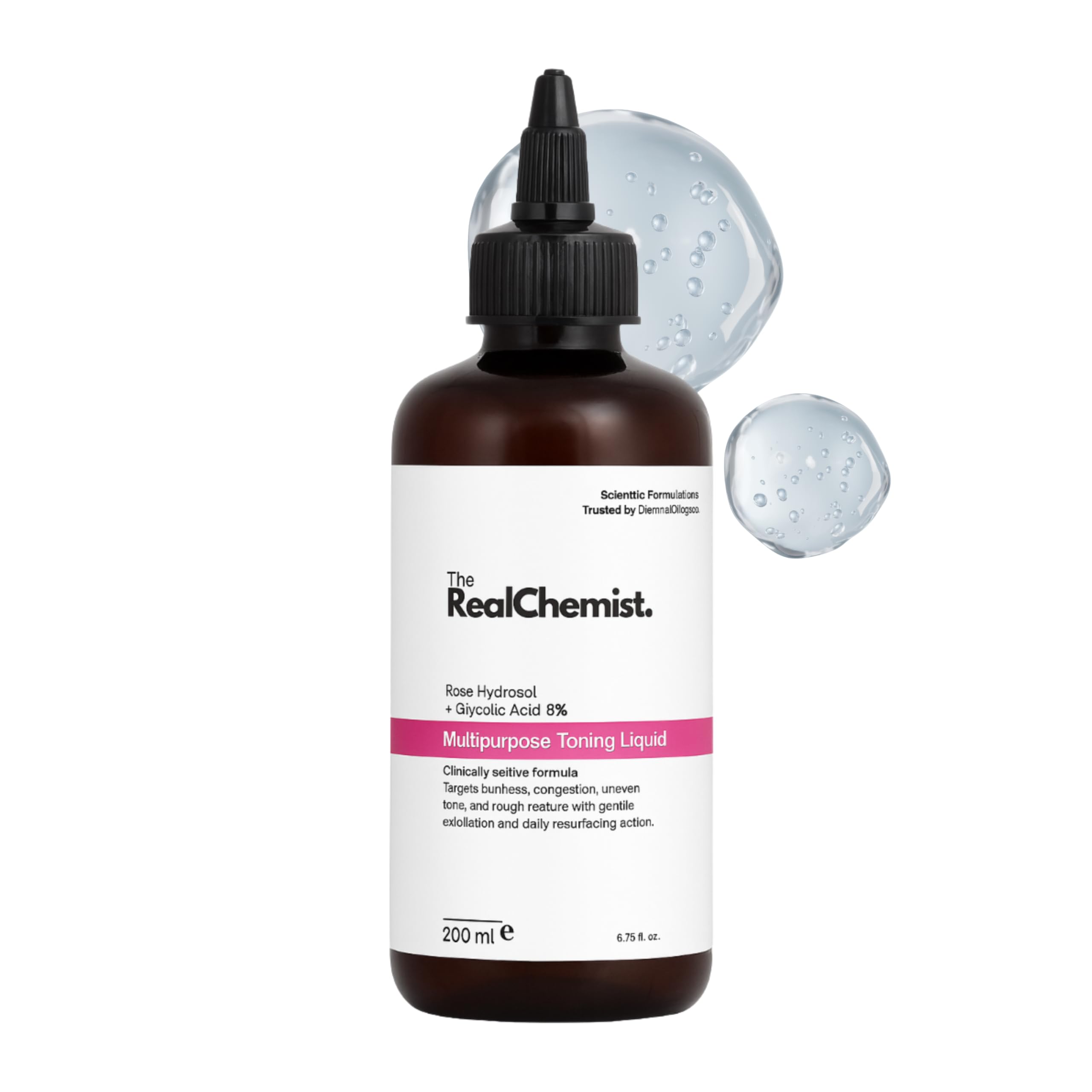 The Real Chemist 8% Glycolic Acid Multipurpose Toning Liquid | Aha Exfoliating Toner For Face, Scalp & Body | Fades Dark Spots, 