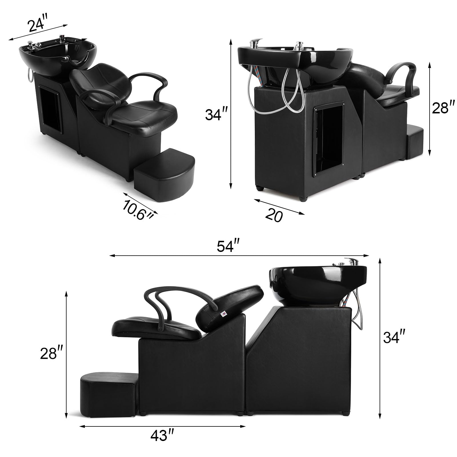 Artist Hand Shampoo Bowls For Salons With Chair, Shampoo Barber Backwash Chair Ceramic Shampoo Bowl Sink Chair, With Foot Pedal