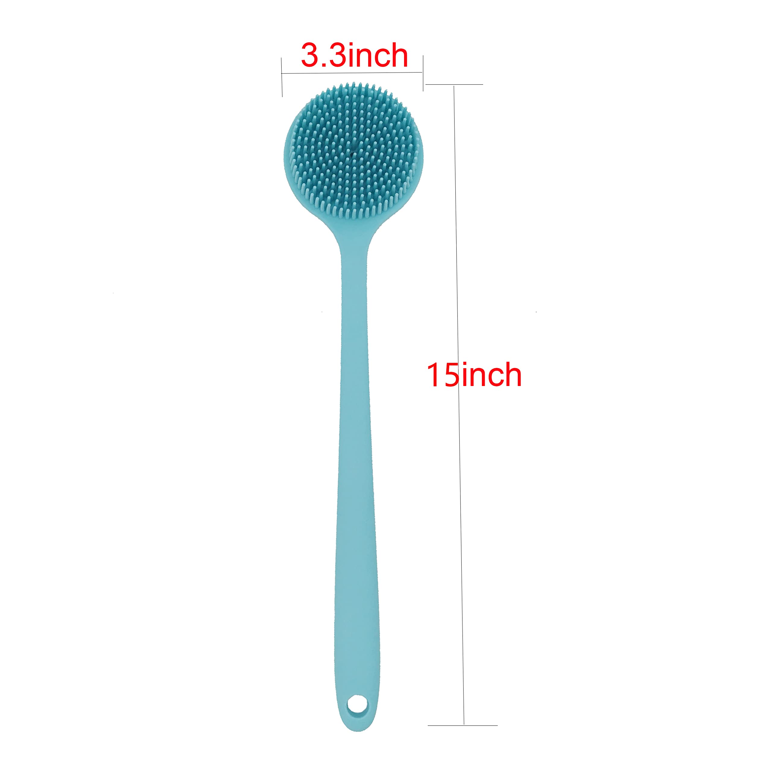 Dnc Soft Silicone Back Scrubber Shower Bath Body Brush With Long Handle (Blue)