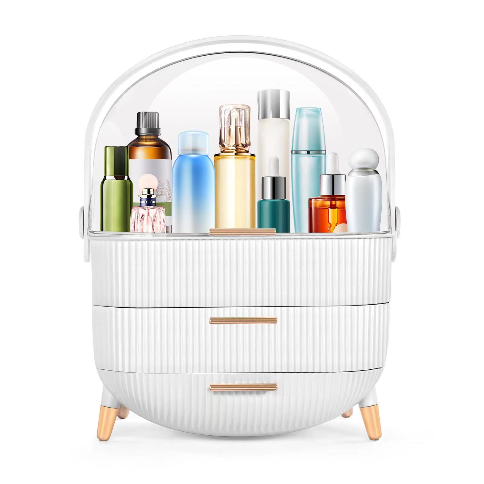 Rman Makeup Organizer For Vanity Make Up And Cosmetics Storage With Lid And Drawers Skincare Organizers Display Cases For Counte