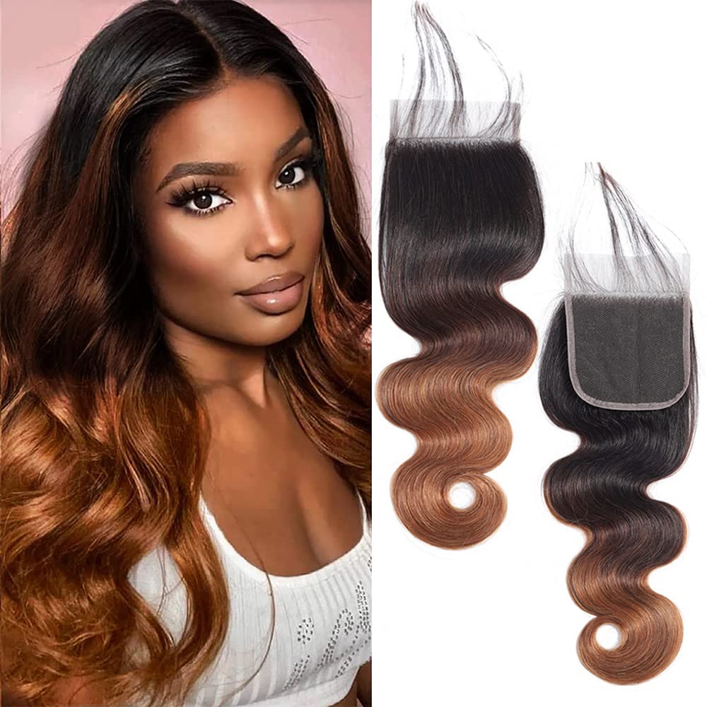 QTHAIR 12A 1B/4/30 Ombre Closure Body Wave 4x4 Transparent Color Swiss Lace Closure Brazilian Unprocessed Virgin Human Hair Dark