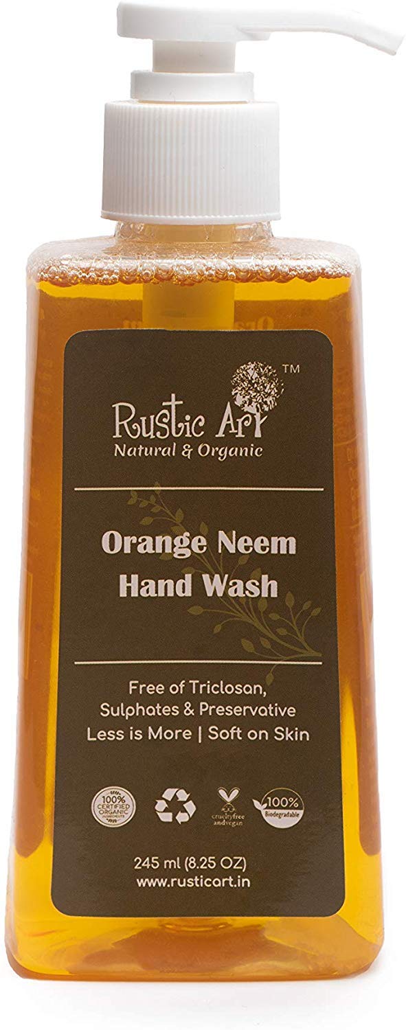 Rustic Art Orange Neem Organic Hand Wash | Natural, Vegan, All Purpose | Sulphate, Paraben Free | 250 Ml(Pack Of 2)