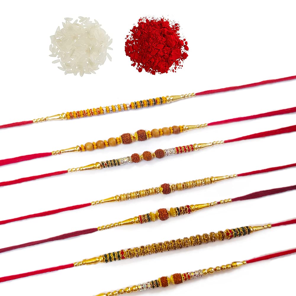 Avanti Creations Combo Of 7 Rudraksh Rakhi For Men Rakhi With Roli Chawal Rakhi For Rakshabandhan