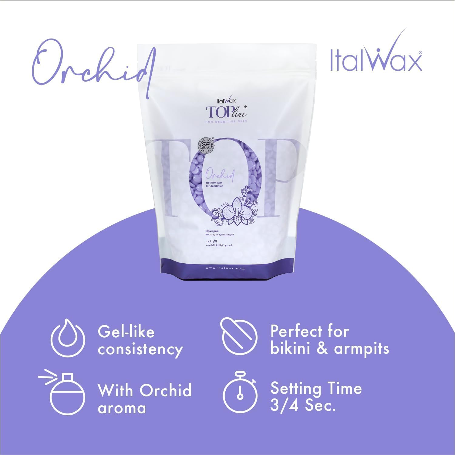 Italwax Top Line Orchid - 750G / 1.65Lb - Hard Wax Beads For Hair Removal - Orchid Fragrance - Synthetic Formulation Ideal For S