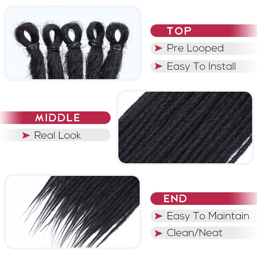 Kraler 22 Inch 40 Strands Dreadlock Extensions, Thin 0.6Cm Width Black Synthetic Crochet Dreads Extensions 100% Handmade Single