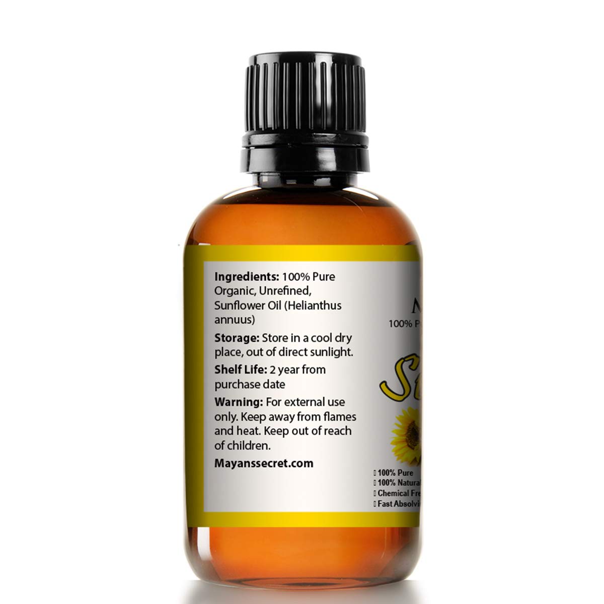 Mayan's Secret SUNFLOWER SEED OIL - 4oz size | All Natural Cold Pressed USDA Certified Organic - High Linoleic | Best for Acne P